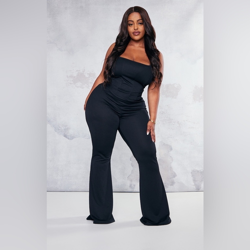 Pretty Little Thing: Plus Black Flare Leg High Waisted Trouser